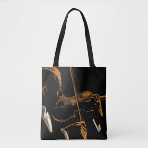 Vintage Musician, Violinist Playing Violin Music Tote Bag