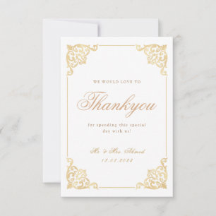 Vintage Muslim White Gold Wedding Thank You Card