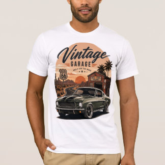Vintage Mustang Route 66 Garage Sunset Graphic T-S T-Shirt