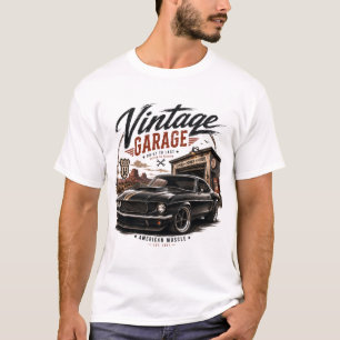 Vintage Mustang Route 66 Garage Sunset Graphic T-S T-Shirt