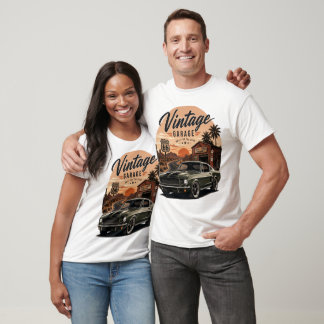 Vintage Mustang Route 66 Garage Sunset Graphic T-S T-Shirt