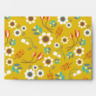 Vintage Mustard Yellow Floral Flowers Pattern Envelope