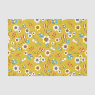 Vintage Mustard Yellow Floral Flowers Pattern Tissue Paper