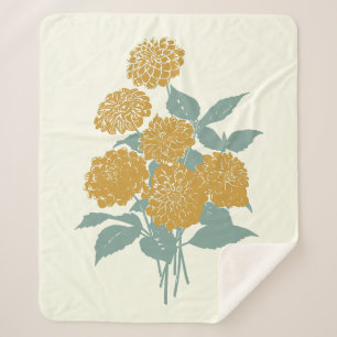 Vintage Mustard Yellow Flower Illustration Sherpa Blanket