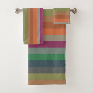 Vintage Muted Earthtone Horizontal Stripe Pattern Bath Towel Set