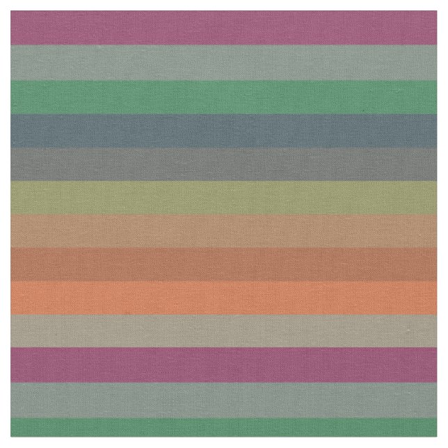 Vintage Muted Earthtone Horizontal Stripe Pattern Fabric (Close Up)