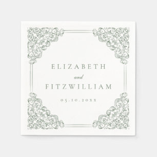 Vintage Muted Green Ornate Frame Wedding Napkin