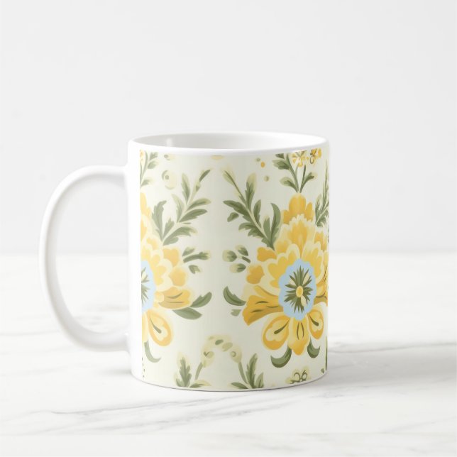 Vintage muted yellow flower plant pattern coffee mug (Left)