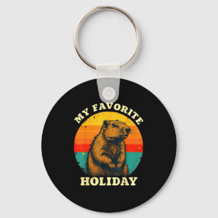 Vintage My Favorite Holiday Meteorology Groundhog  Key Ring