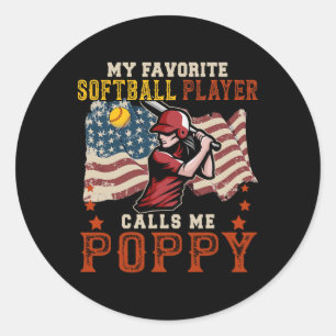 Vintage My Favorite Softll Player Calls Me Poppy F Classic Round Sticker