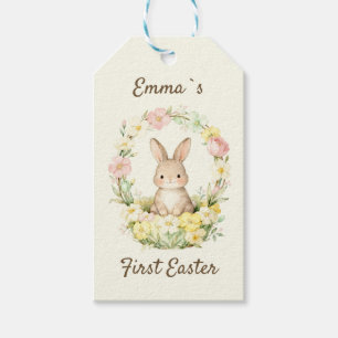 Vintage My First Easter Bunny Floral Wreath Gift Tags