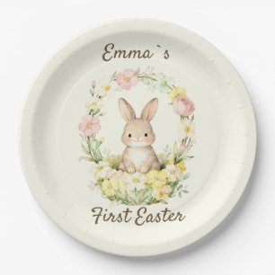 Vintage My First Easter Bunny Floral Wreath Paper Plate