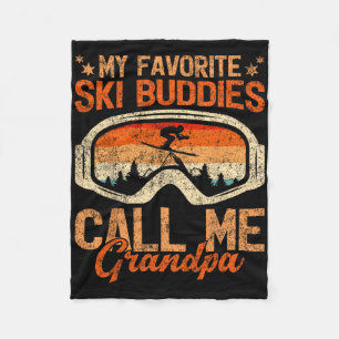 Vintage My Ski Buddies Call Me Grandpa Skiing Fath Fleece Blanket