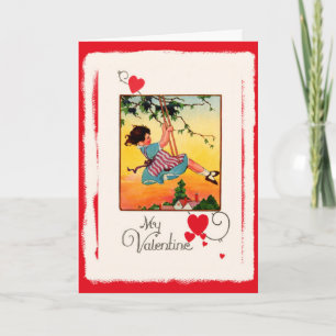 Vintage My Valentine Little Girl on a Swing Card