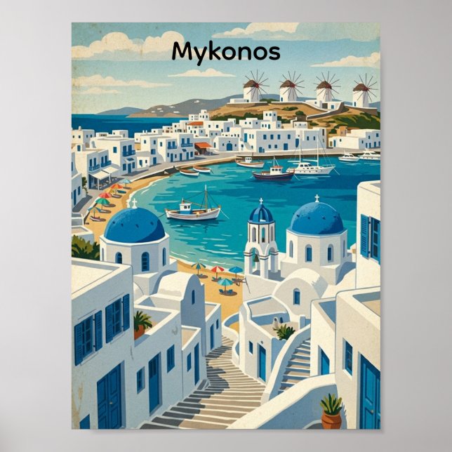 Vintage Mykonos Greece Architecture Windmills  Poster (Front)