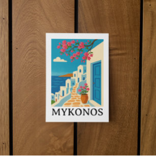 Vintage Mykonos Greece Travel - Colorful Art Postcard