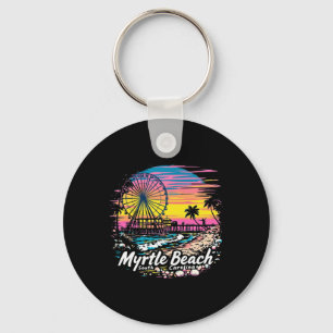 Vintage Myrtle Beach South Carolina Sunset Skyline Key Ring
