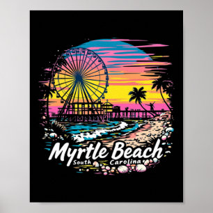Vintage Myrtle Beach South Carolina Sunset Skyline Poster