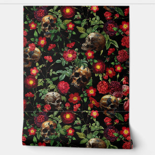 Vintage Mystic Skull And Roses Garden Wallpaper