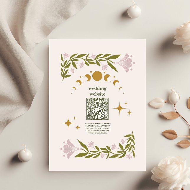 Vintage Mystical Botanical Wedding QR Code Enclosure Card (Creator Uploaded)