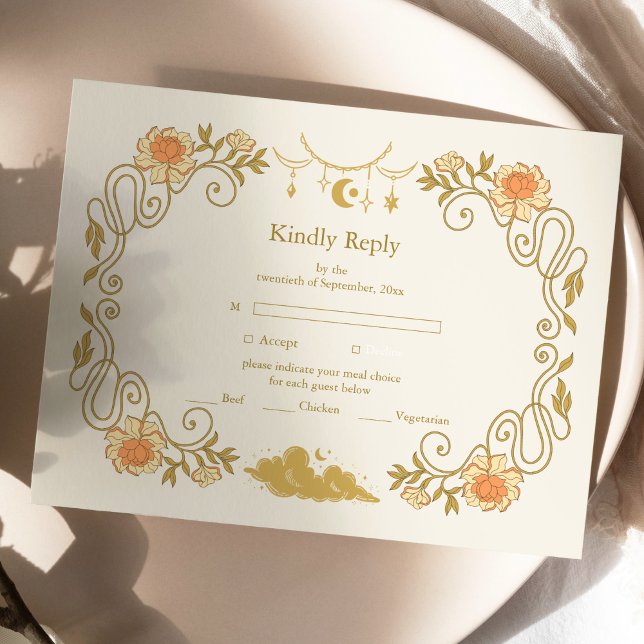 Vintage Mystical Botanical Wedding RSVP Card (Creator Uploaded)