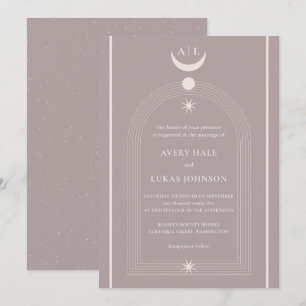 Vintage Mystical Moon Night Monogram Wedding Invitation