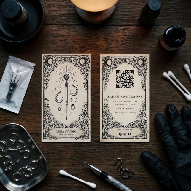Vintage Mystical Piercing Artist  Business Card (Creator Uploaded)