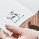 Vintage Mythical Book Ex Libris Name Bookplate Rubber Stamp<br><div class="desc">A vintage-style illustration of a wolf carrying a sword. Below, "ex libris" is printed in classic serif typography with your name underneath in italics. A mythical, mediaeval & fantasy-inspired book stamp that can be personalised with your name. This is the wooden rubber stamp - choose the handle and ink pad...</div>
