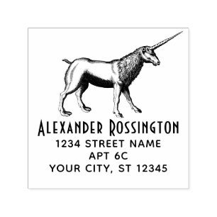 Vintage Mythical Unicorn Name Return Address Self-inking Stamp