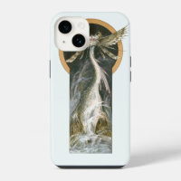 Vintage Mythology, a Winged Dragon in the Ocean