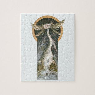 Vintage Mythology, a Winged Dragon in the Ocean Jigsaw Puzzle