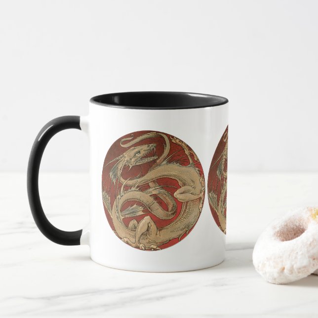Vintage Mythology, Antique Golden Asian Dragon Mug (With Donut)