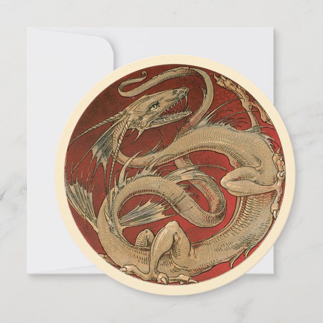 Vintage Mythology, Golden Asian Dragon Invitation (Front)