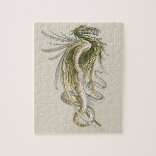 Vintage Mythology, Winged Dragon with a Snake Tail Jigsaw Puzzle