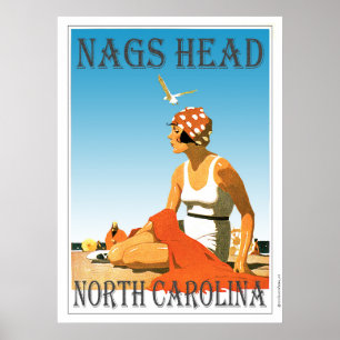Vintage Nags Head North Carolina Beach Poster