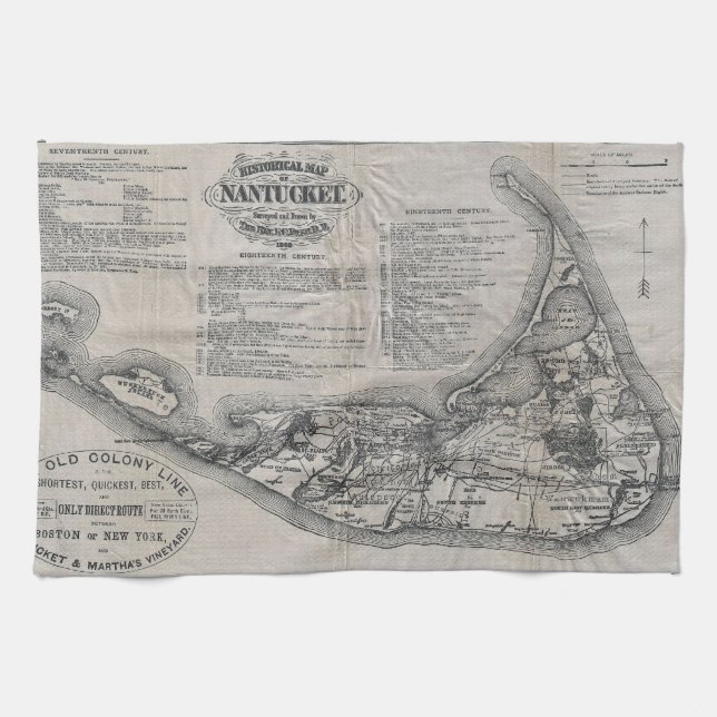 Vintage Nantucket Map Tea Towel (Horizontal)