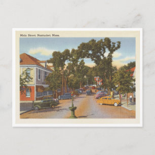 Vintage Nantucket Massachusetts Main Street Scene Postcard