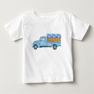Vintage Nantucket Watercolor Blue Truck & Hydrange Baby T-Shirt