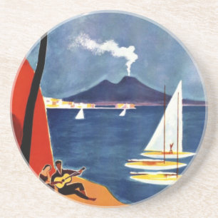 Vintage Napoli Travel Love Romance Coaster