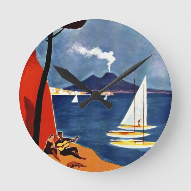 Vintage Napoli Travel Love Romance Round Clock (Front)