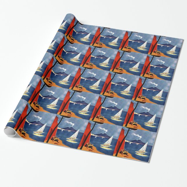 Vintage Napoli Travel Love Romance Wrapping Paper (Unrolled)
