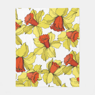 vintage Narcissus floral botanical flower Yellow a Fleece Blanket
