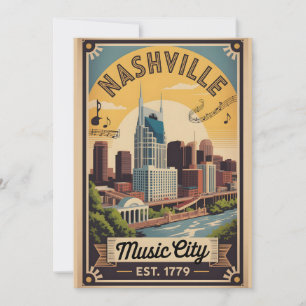 Vintage Nashville Tennessee Music City Retro Trave Holiday Card