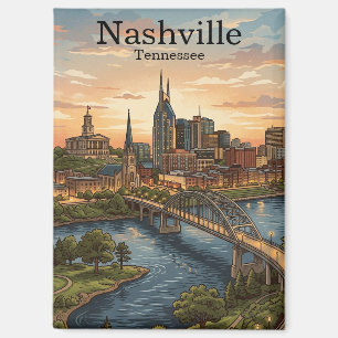 Vintage Nashville Tennessee Travel Skyline Art Magnet