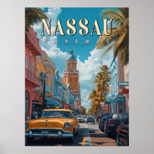 Vintage Nassau Bahamas poster - Classic Tropical