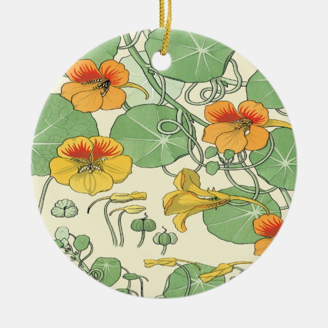 Vintage Nasturtiums Ceramic Ornament (Front)