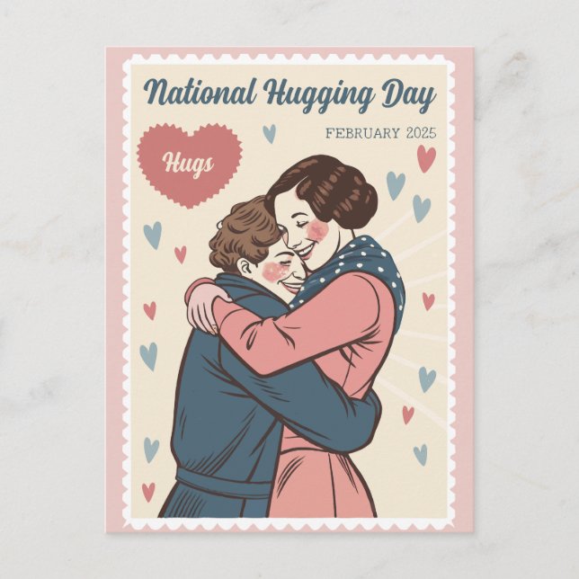 Vintage National Hugging Day Holiday Postcard (Front)