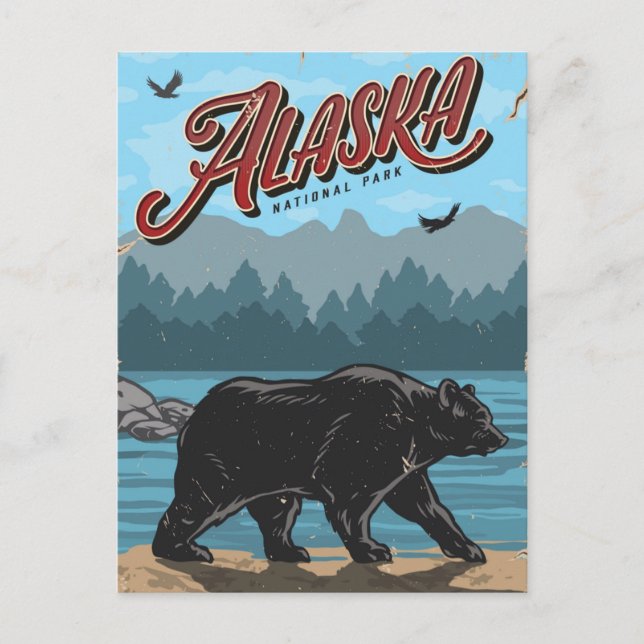 Vintage National Park Alaska bear retro  Postcard (Front)