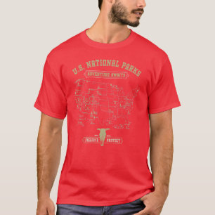 Vintage National Parks Map American Hiking Camping T-Shirt