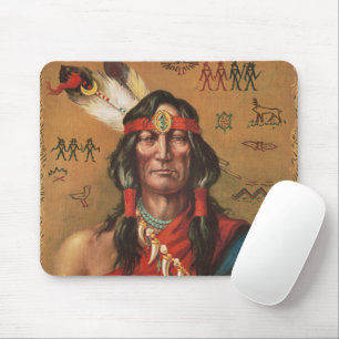 Vintage Native American Chief Portrait Art Mouse Pad